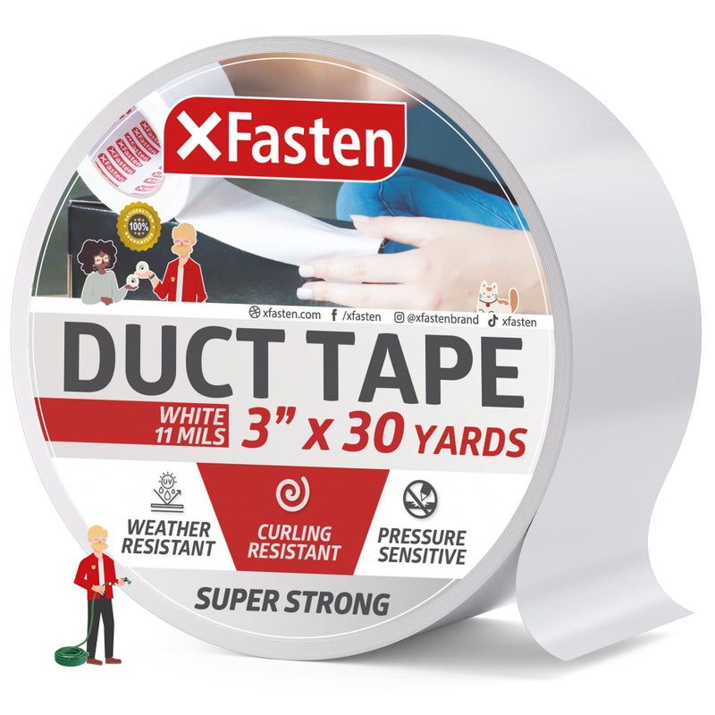 XFasten Super Strong Duct Tape, White, 3" x 30 Yards, Waterproof Duct Tape for Outdoor, Indoor, School and Industrial Use - Image 1